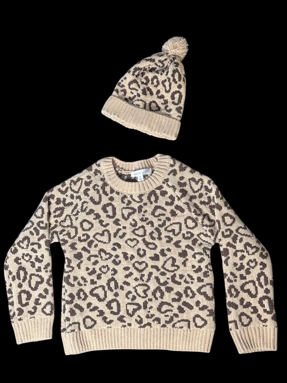 Between Leopard Print Sweater & PomPom Beanie Set Kids 7
